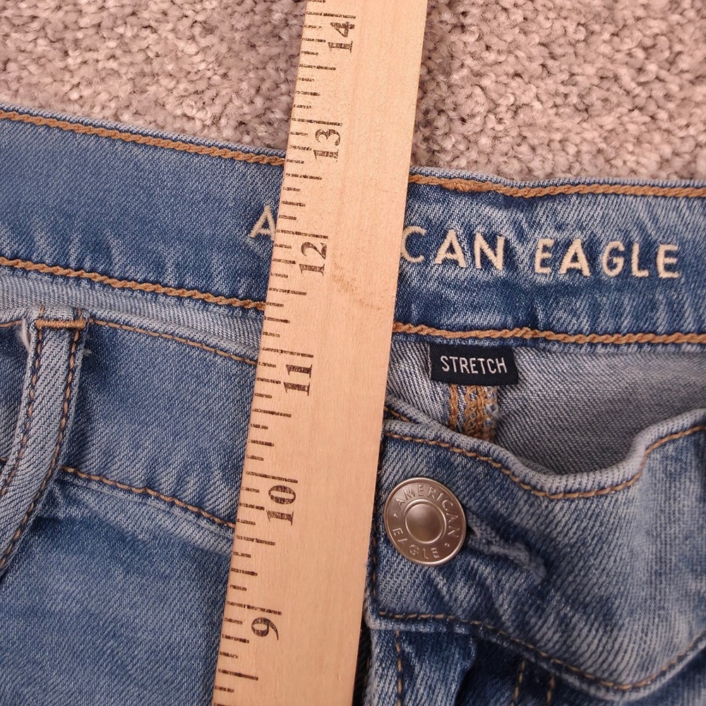 American Eagle Wide Leg Jeans Women 12 Blue Paneled Colorblock High Rise Stretch - Picture 8 of 16